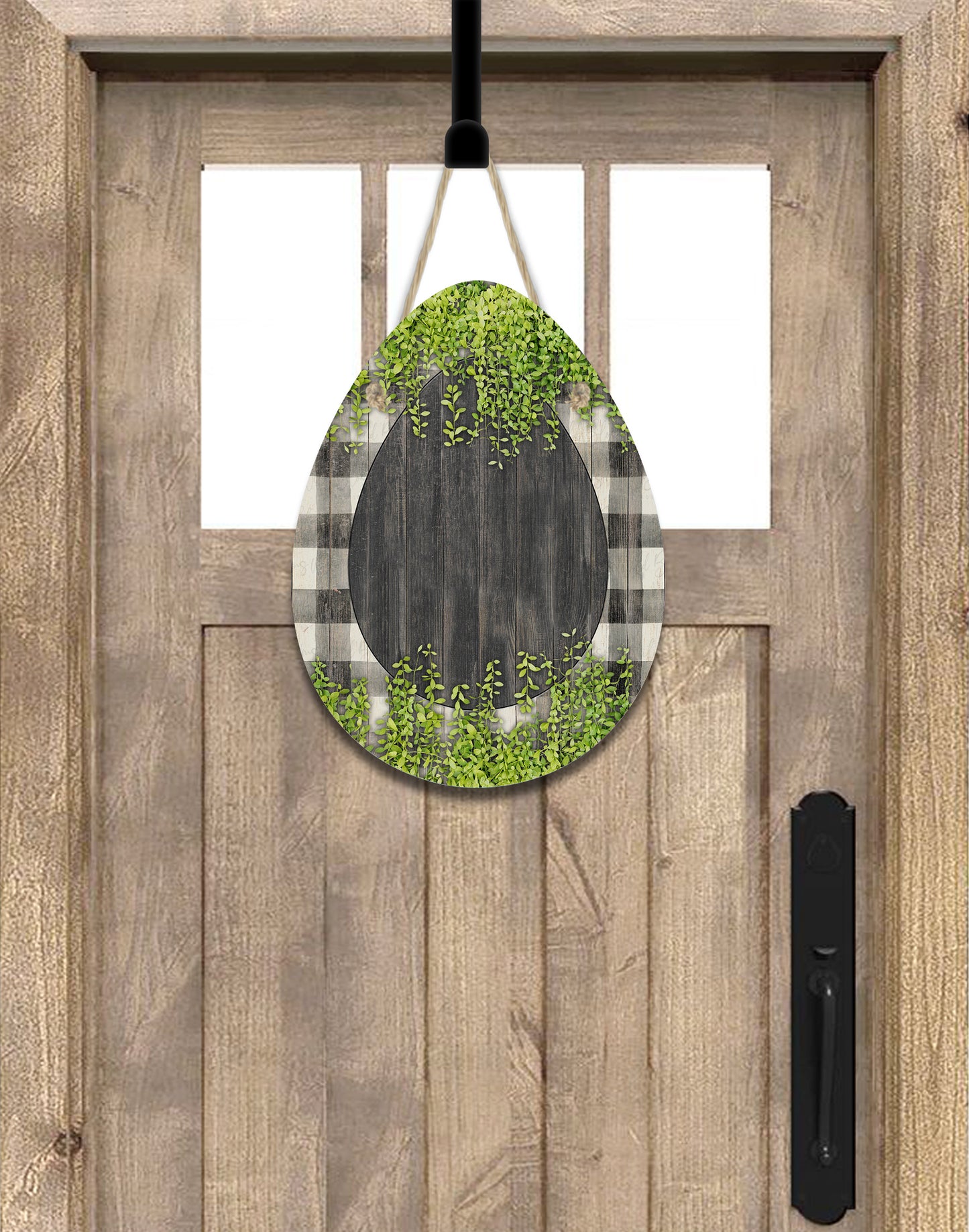Wooden Buffalo Plaid Easter Egg Door Hanger