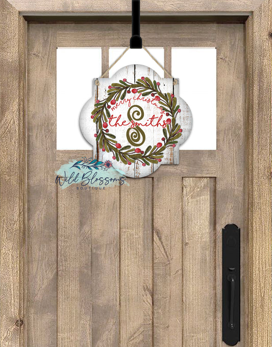 Wooden Holly Christmas Wreath Quatrefoil Door Hanger