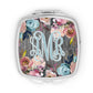 Wooden Indigo and Pink Floral Monogram Mirror Compact