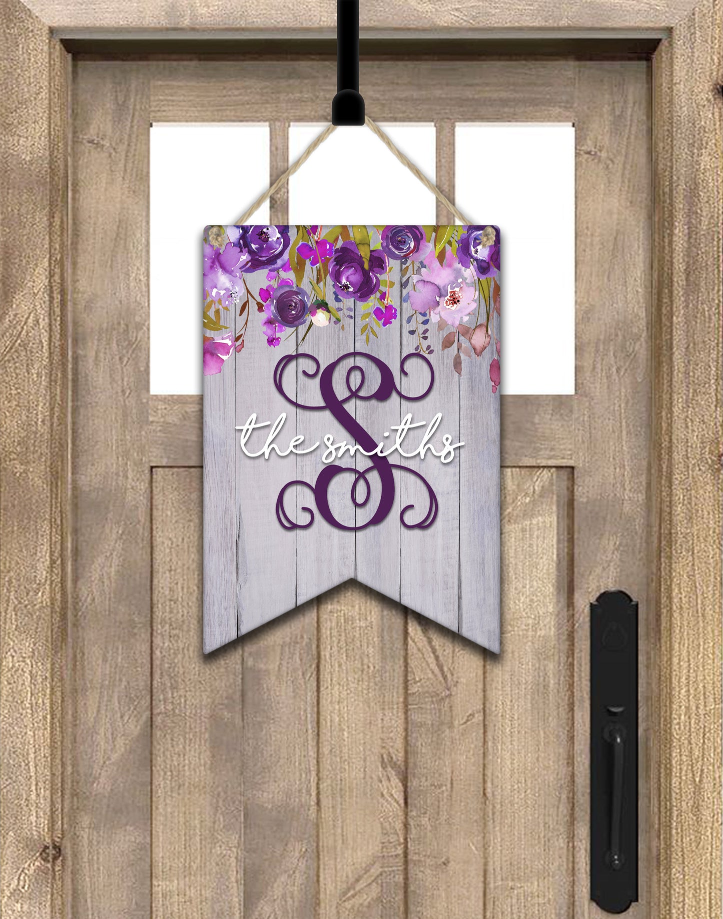 Purple Wooden Floral Bunting Door Hanger