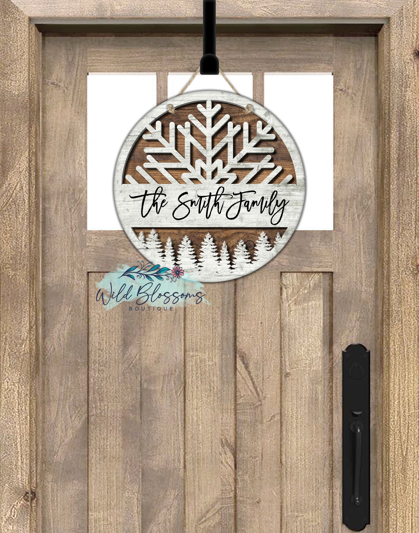 Rustic Wooden Snowflake Round Door Hanger