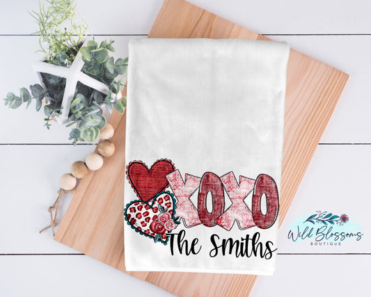 XOXO Heart Floral Kitchen Towel