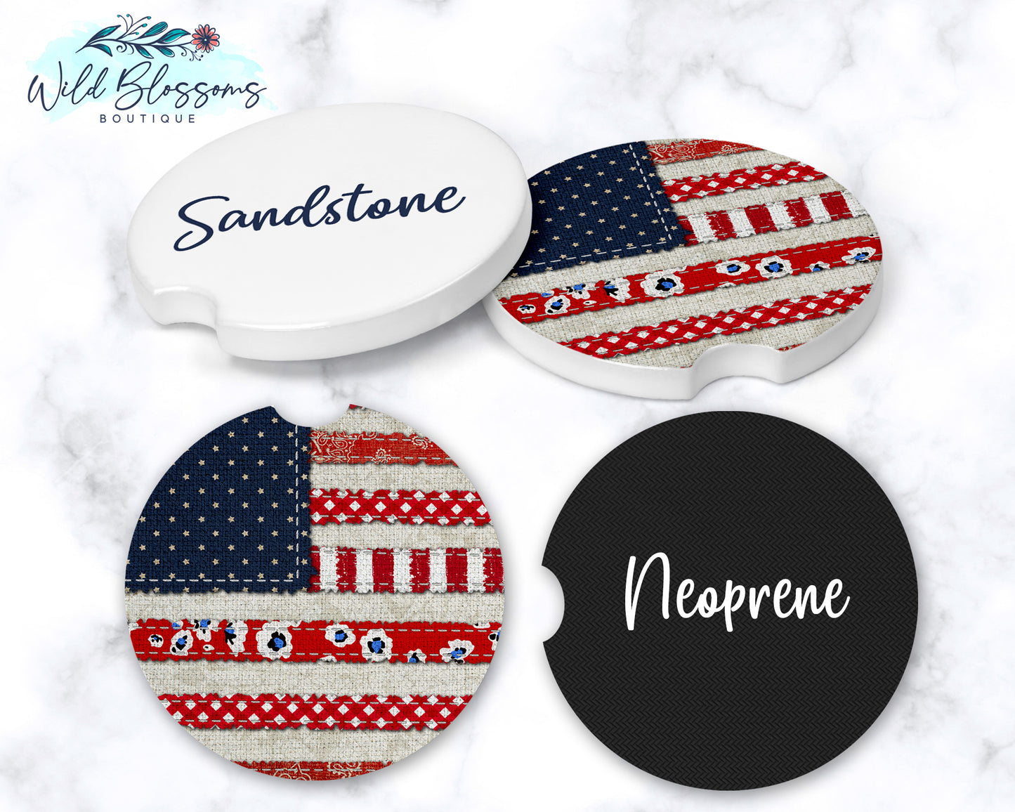 American Flag Patchwork Car Coasters