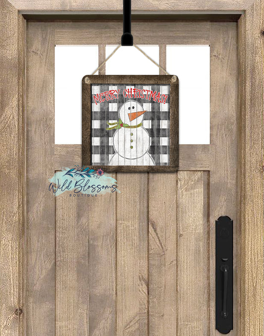 Wooden Painted Snowman Merry Christmas Square Door Hanger